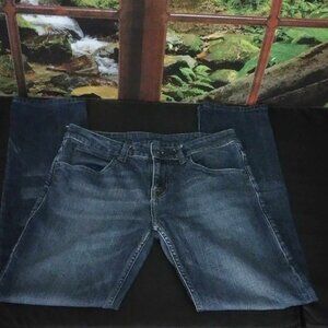 Unisex Size 29" x 30" Distressed Review Stretchy Dark Blue Denim Jeans